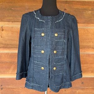 Baccini Military Style Frayed Edge Denim Jacket Me